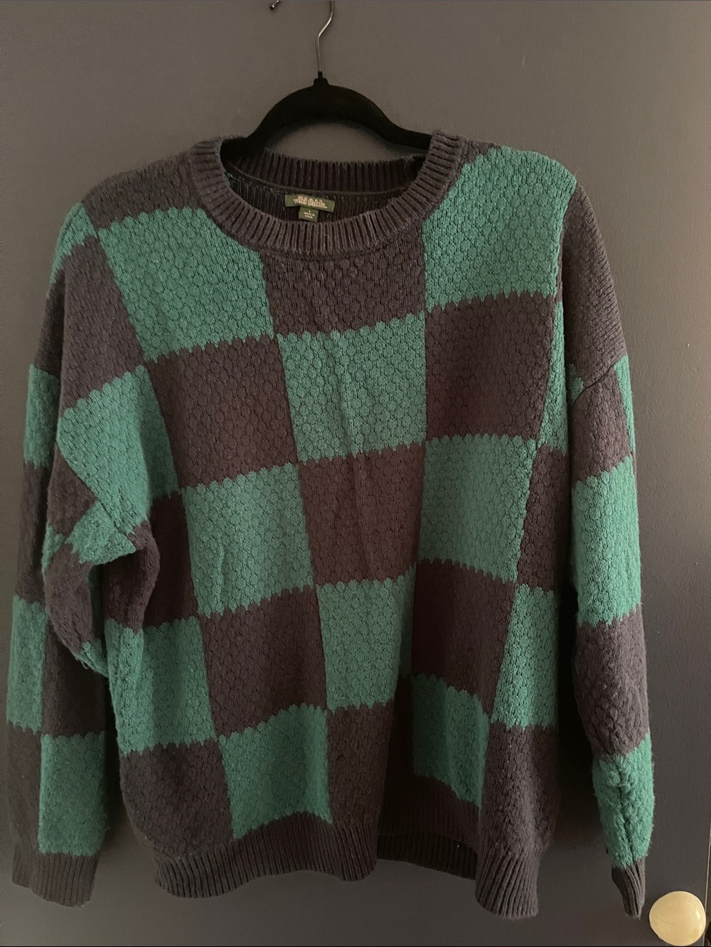 wild fable Checkerboard Crewneck Sweater - Teal and Charcoal